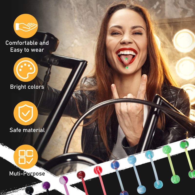 CrazyPiercing Wholesale 14g Acrylic Bar Tongue Rings Barbells Assorted Colors 110 PCS Acrylic Ball - Image 4
